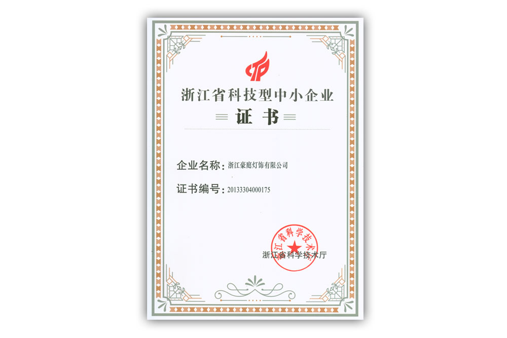 浙江省科技型中小企業證書